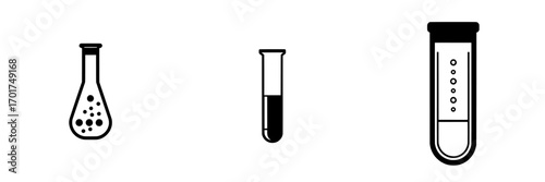 A simple yet powerful black and white modern illustration of a test tube with liquid serves as the Test Tube Icon, perfect for science, laboratory, research, and experiment concepts