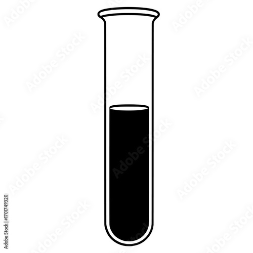 A test tube filled with liquid is the central image of the Test Tube Icon, a simple and striking representation of scientific investigation, lab experiments, chemistry, analysis, and the research and