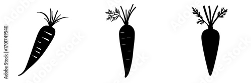 Carrot Icon is a simple and bold black silhouette of a carrot, ideal for incorporating into illustrations, infographics, or website designs that focus on health, food, or agriculture