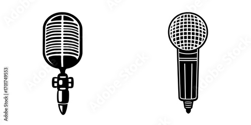 The Classic Microphone Icon features a simple yet bold black silhouette of a classic microphone set against a transparent background, ideal for various themes including podcasting, music,