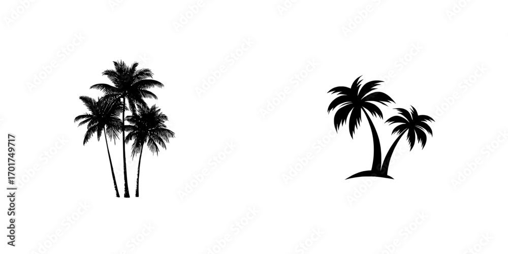 Naklejka premium A stylized and minimalist palm tree silhouette evokes tropical getaway and summer vacation feelings, ideal for projects centered on travel, summer, and vacation