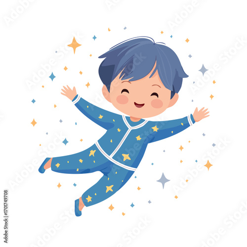 Fantasy Dreamy Anime Boy Floating in Pajamas - AI Generated