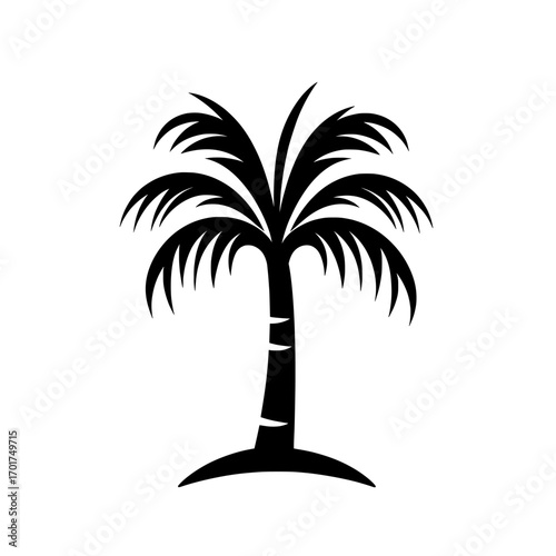 This palm tree silhouette, characterized by its minimalist black design, signifies a tropical ambiance, relaxation, and the idea of a vacation, inducing a sense of serenity and a desire to escape