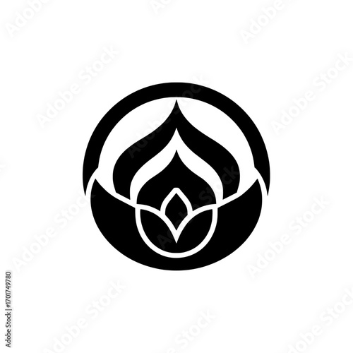 Enclosed within a circle, the flame of the Fiery Icon forms a bold black-and-white image that conveys concepts of energy, passion, and intensity