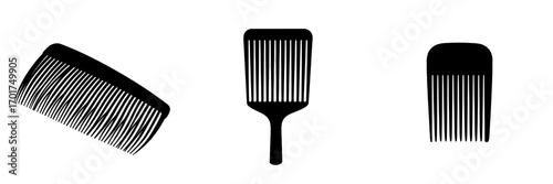 A simple yet elegant modern illustration of a comb, a timeless grooming essential, is presented in black with a subtle drop shadow, suitable for web, app, or print design, as represented by the Comb