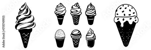 The Ice Cream Cone Icon is a modern illustration that perfectly captures the simplicity and deliciousness of a classic ice cream cone, ideal for use in summer menus, food blogs, or app designs