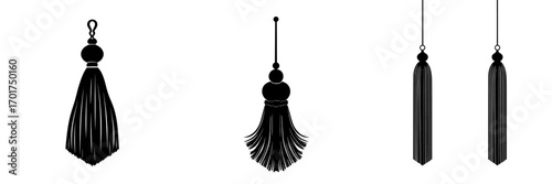 The Elegant Tassel Icon features a simple yet elegant tassel silhouette, perfect for adding a touch of sophistication to designs with its rounded top and flowing strands