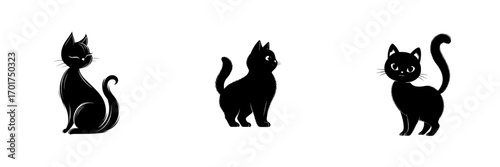 Wallpaper Mural A cat's striking silhouette, poised and alert, is set against a clean background, making for a simple yet elegant design suitable for various uses Torontodigital.ca