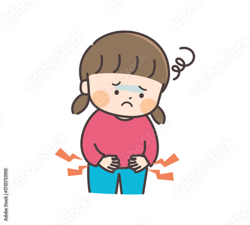 お腹が痛い小さな女の子のイラスト