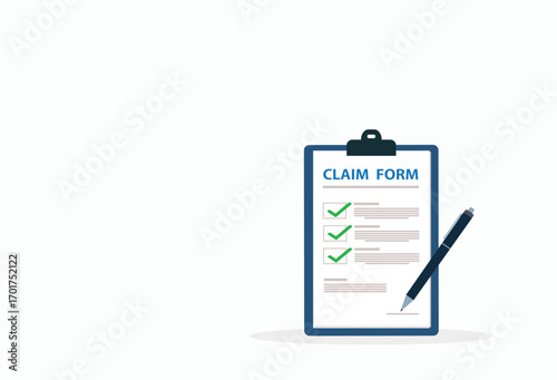Clipboard claim form. Online claim form. Vector illustration. 