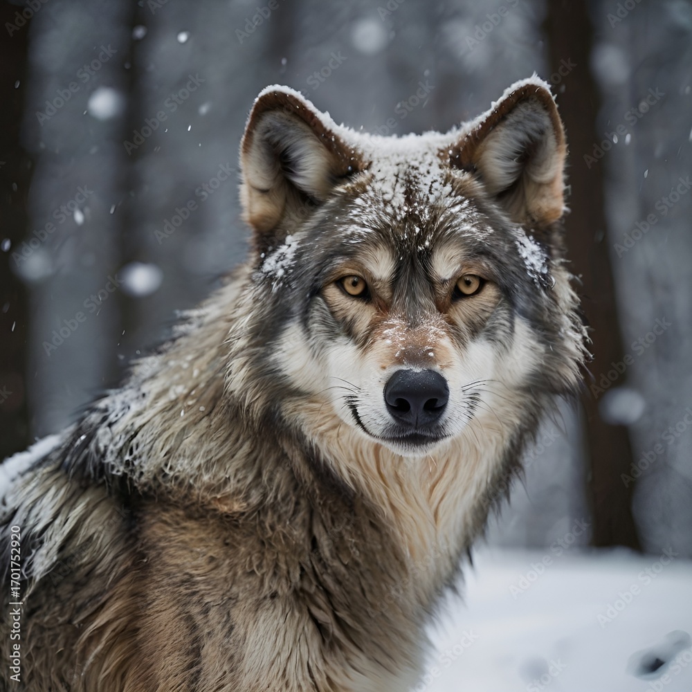 Obraz premium close-up Portrait of Wolf in Snowy Forest