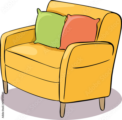 Vector illustration of a yellow armchair isolated on a white background