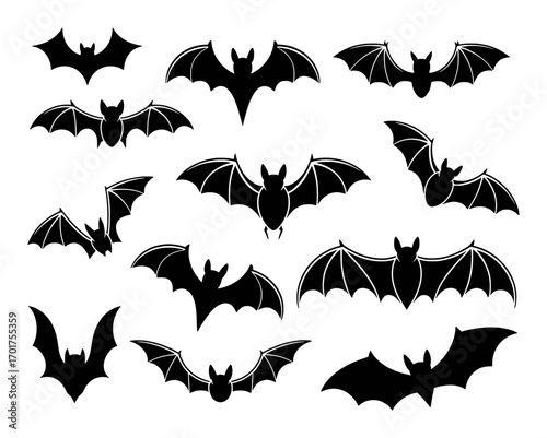 A Collection of Black Bat Silhouettes in Various Poses