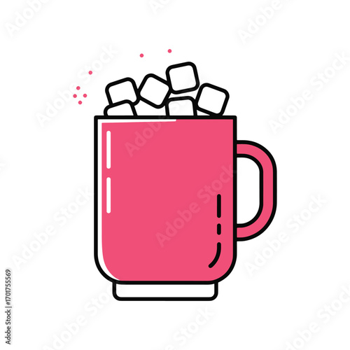 flat vector Sweet treat in pink mug with scattered sugar cubes
