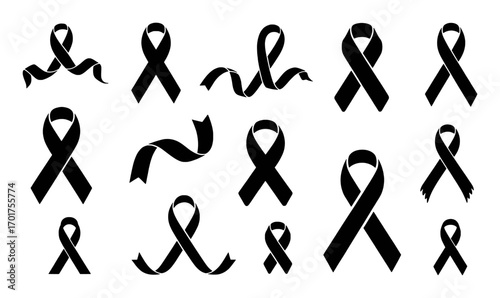 Collection of Black Awareness Ribbons in Various Styles
