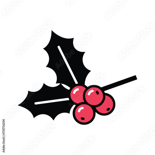 flat vector Festive holly berry sprig for winter holiday designs
