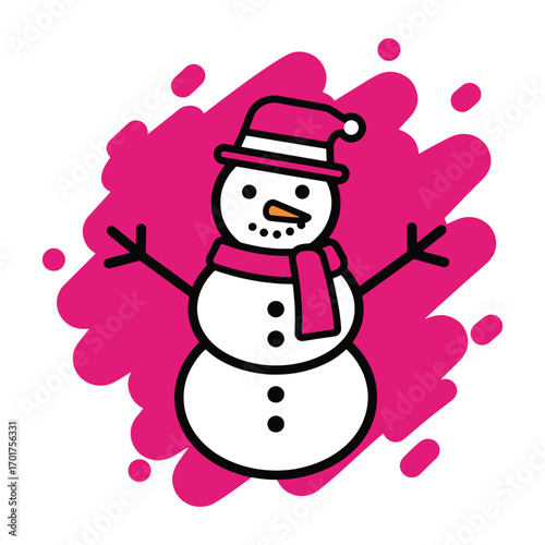 flat vector Cute snowman with pink hat and scarf