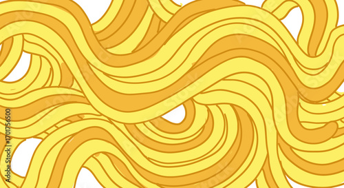 Cartoon yellow and orange curved lines resembling spaghetti or noodles illustration