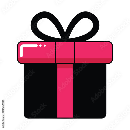 flat vector Stylish black gift box with vibrant pink ribbon