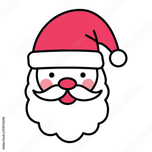 flat vector Joyful Santa Claus face with rosy cheeks and white beard