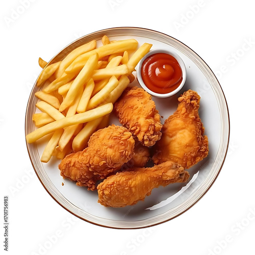 Fried chicken and French fries on a plate