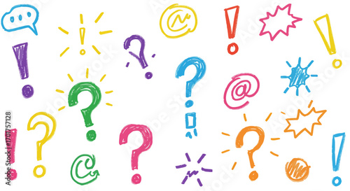 Vibrant Hand-Drawn Punctuation Marks and Symbols on White Background