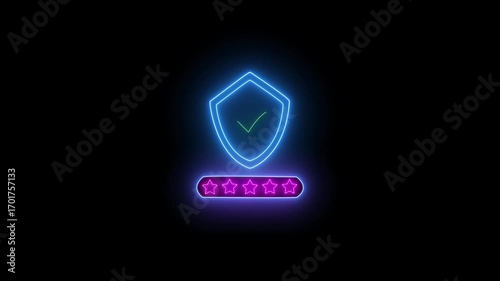 Neon glowing VPN digital VPN icon loop animation  and security on black background.