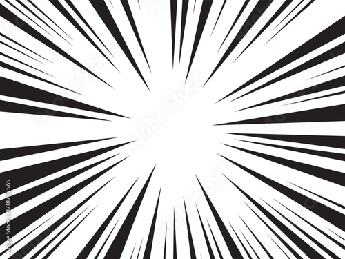 Manga comic explosion, motion or movement effect, vector background. Manga anime cartoon radial speed lines and abstract pattern for comic book burst, flash ray or explode bang action	