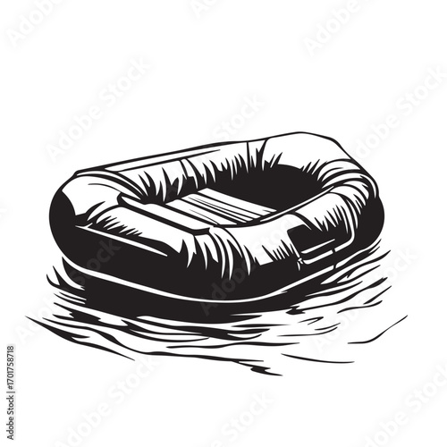 vector illustration of a rubber boat on water