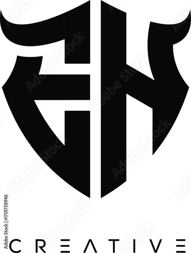 Fototapeta EH Shield Monogram Logo with Bull Horn – Bold Emblem Symbol for Security, Protec
