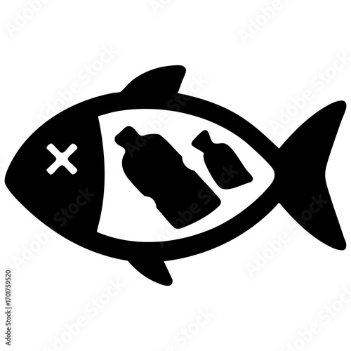 dead fish with plastic waste inside its body