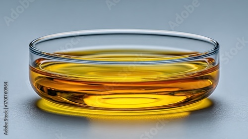 Clear glass bowl filled with golden liquid