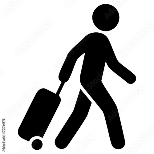 passenger walking and pulling a rolling suitcase icon