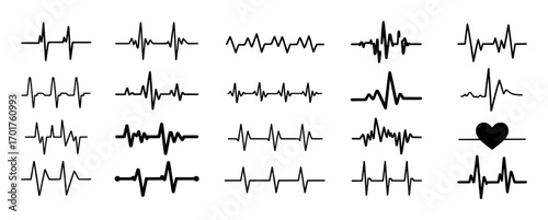 Collection of Diverse Heartbeat and EKG Line Art Icons