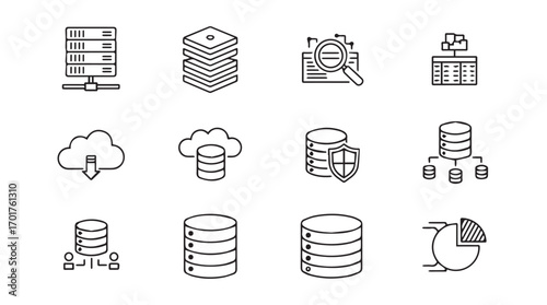 Collection of server and data icons in a clean silhouette style