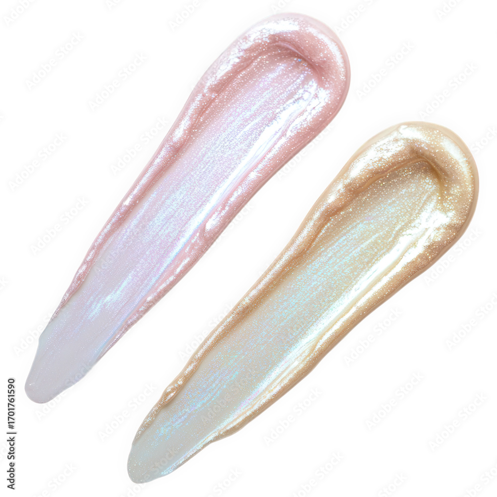 Fototapeta premium Two iridescent makeup smears isolated on transparent background