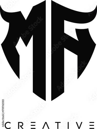 Obraz na plátně MA Shield Monogram Logo with Bull Horn – Bold Emblem Symbol for Security, Protec