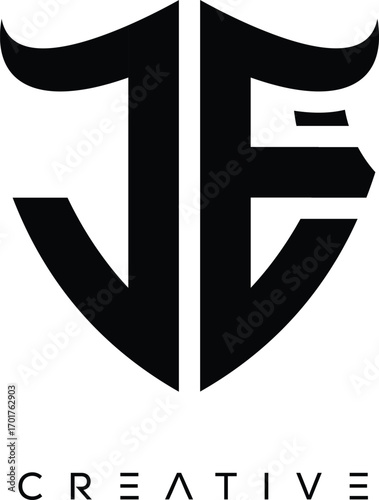 Obraz na plátně JE Shield Monogram Logo with Bull Horn – Bold Emblem Symbol for Security, Protec