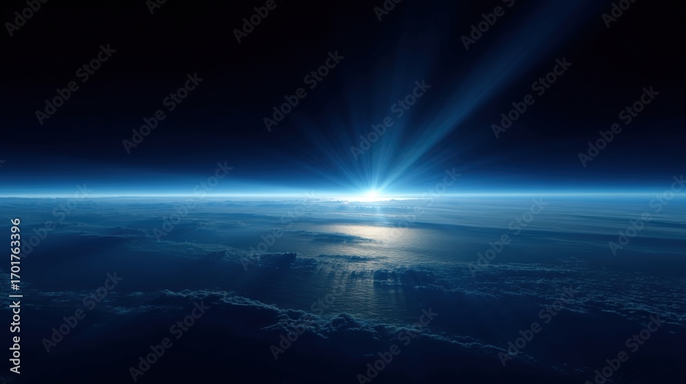 Fototapeta premium Stunning Sunrise Over Earth's Horizon: A Vision of Hope, Renewal and Limitless Possibilities
