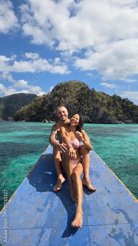 happy couple on the beach in Philliphines