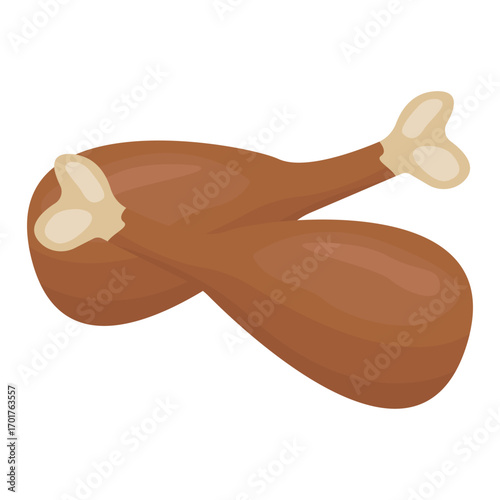 Two golden-brown chicken drumsticks resting on a white background, ideal for culinary themes