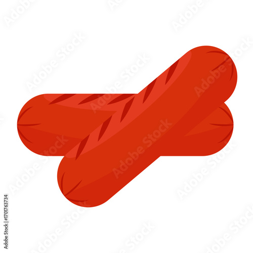 Two vibrant red sausages placed on a clean white background, ideal for food-related content