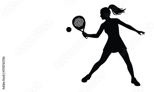Silhouette of a female athlete playing padel or tennis with a racket, symbolizing sports and recreation