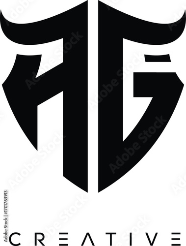 Obraz na plátně AG Shield Monogram Logo with Bull Horn – Bold Emblem Symbol for Security, Protec