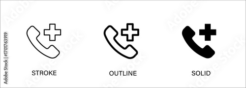 Medical call icon for help, ambulance call, emergency medical. Vector stroke, outline and solid icon. Eps10 file.