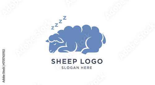 A minimalist blue sheep logo design depicting a sleeping animal with Zzz symbols above its back, set against a white background.