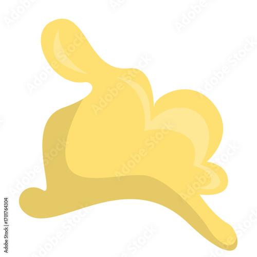 Abstract illustration of a yellow rabbit silhouette with smooth curves and soft shadows