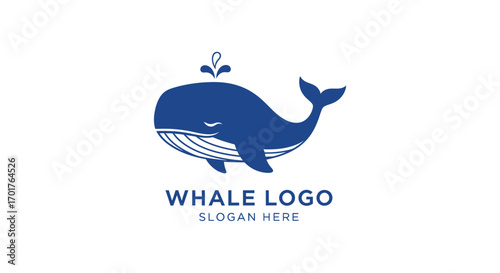 A stylized blue whale logo with a splash, text below, and a clean white background.