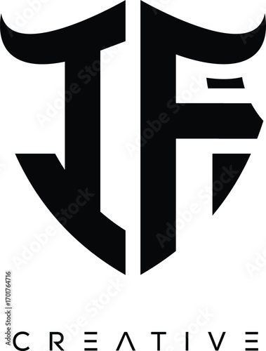 Obraz na plátně IF Shield Monogram Logo with Bull Horn – Bold Emblem Symbol for Security, Protec
