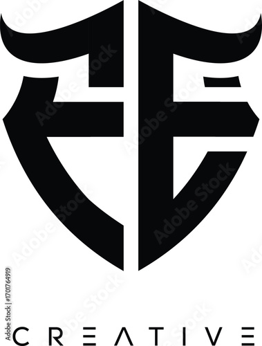 Fototapeta FE Shield Monogram Logo with Bull Horn – Bold Emblem Symbol for Security, Protec